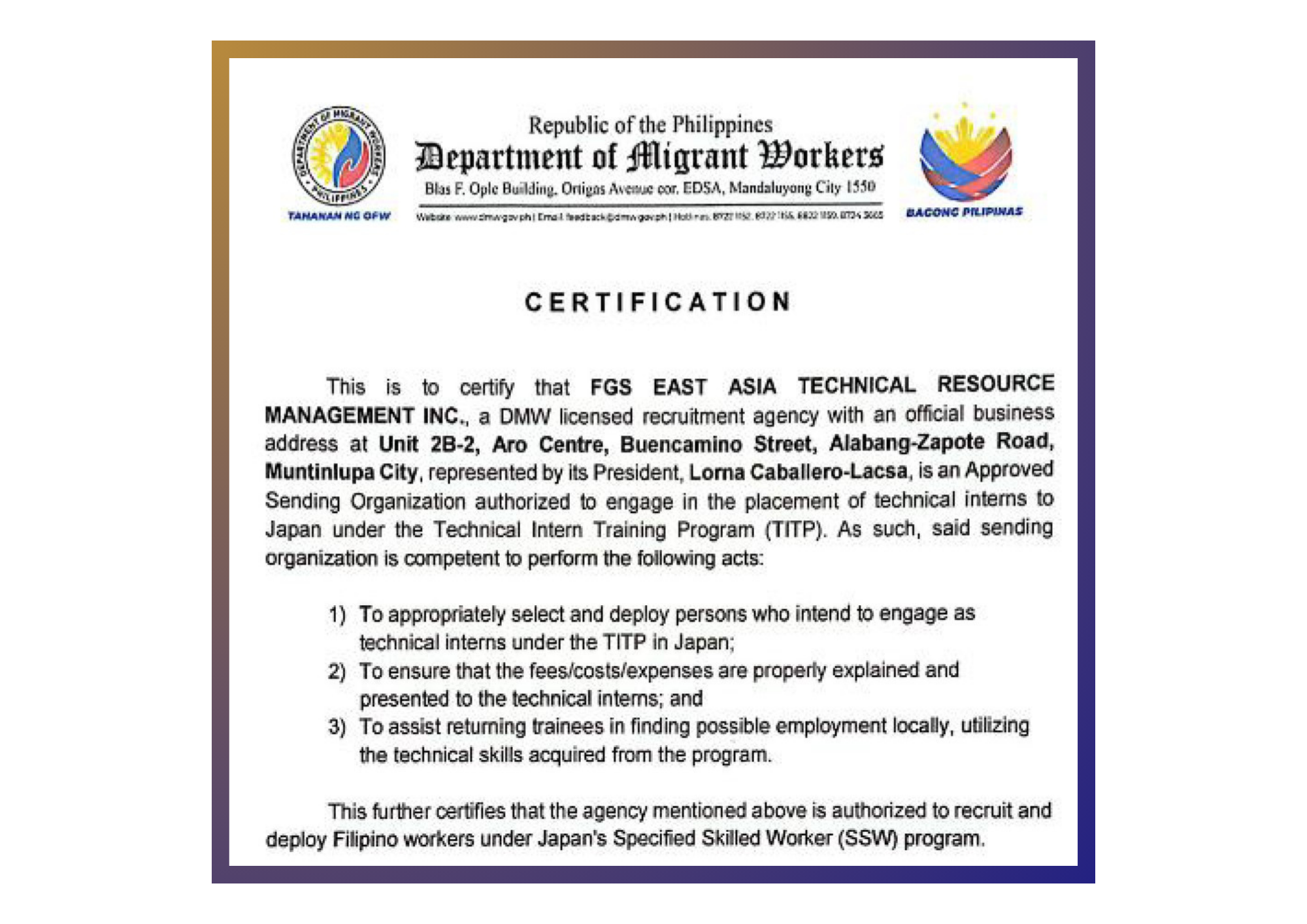 Accredited Sending Organization
